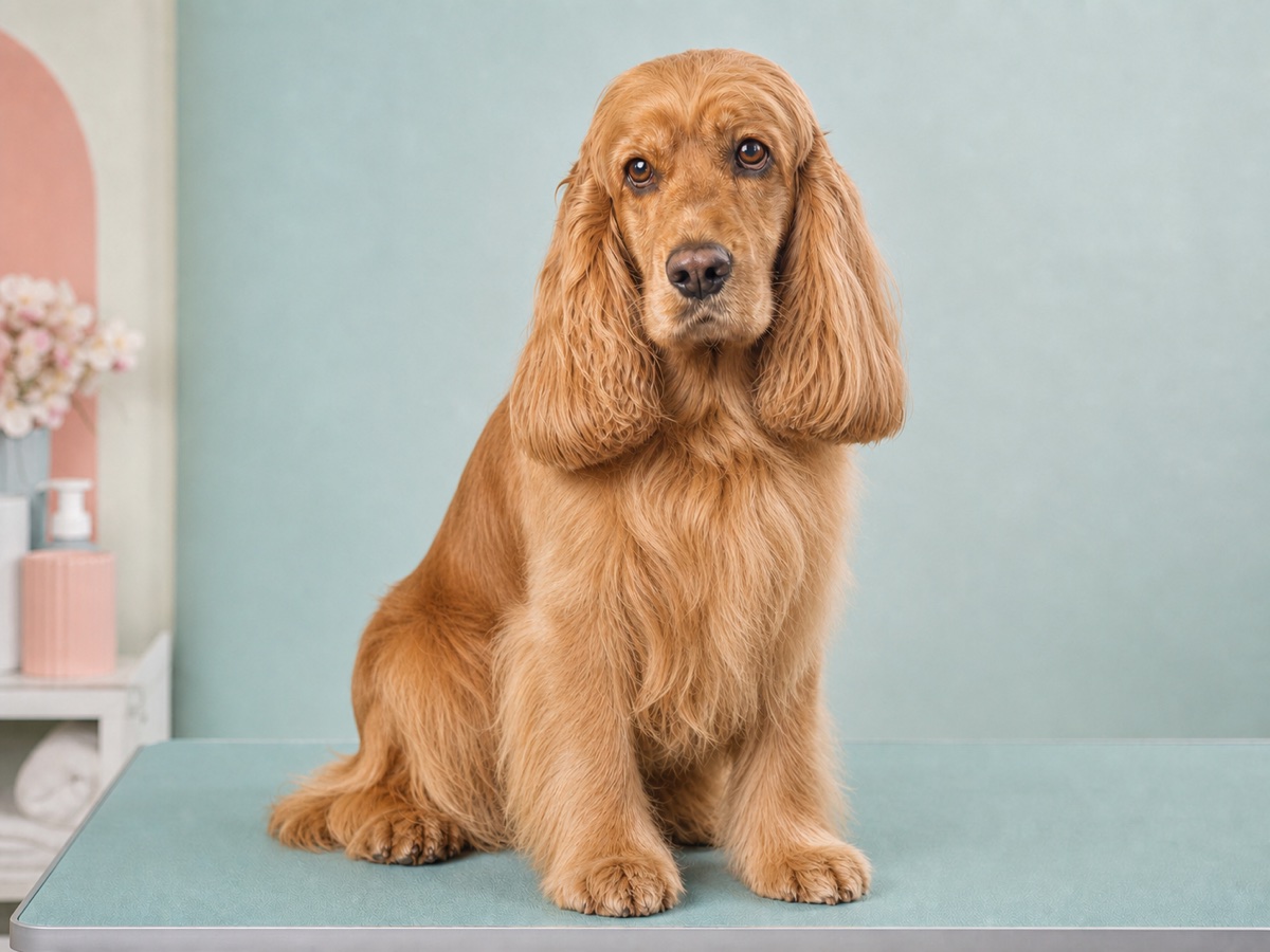 Cocker spaniel na het ontwollen, met luchtige vacht